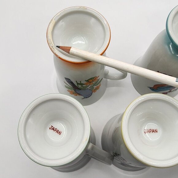 Vintage Fred Roberts Bird Mugs Footed Coffee Tea Cups Set of 5 Japan MCM - Picture 16 of 16